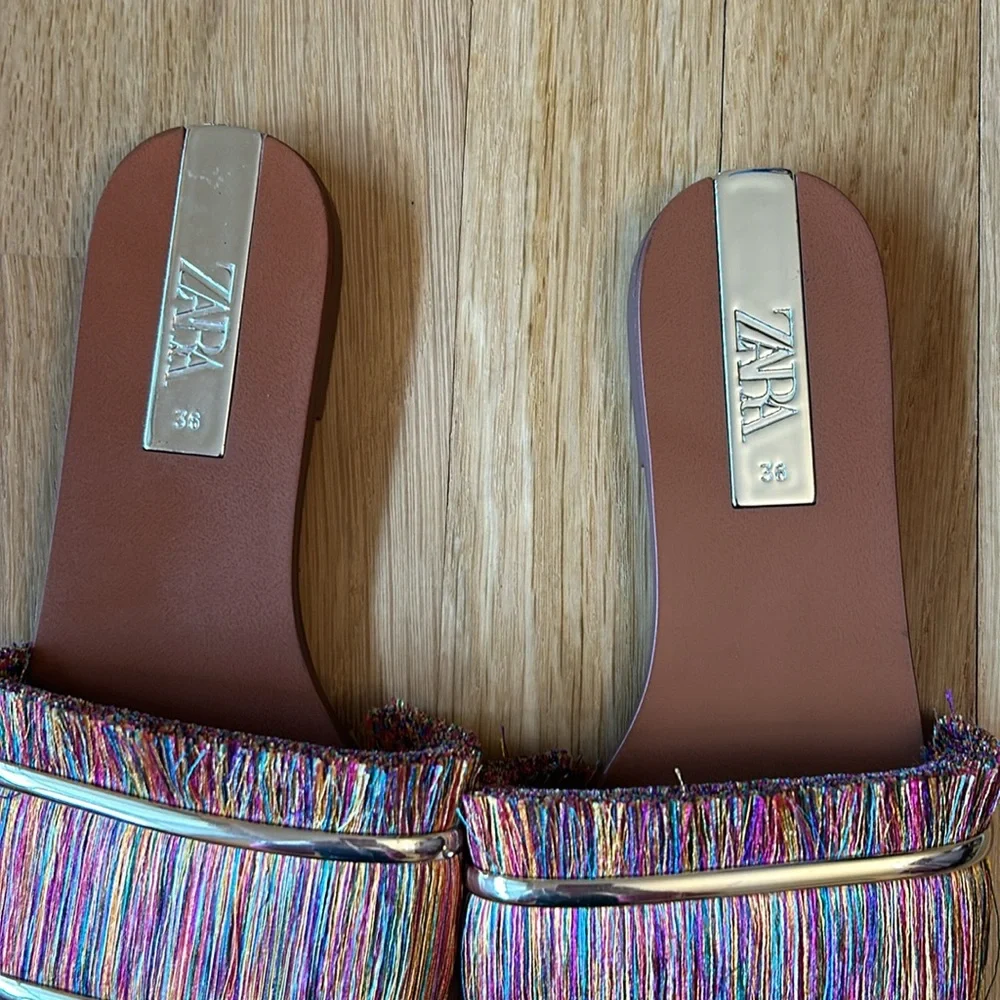 Zara Multicolor Fringe Slip On Sandals Women’s Size 36 - Picture 5 of 11
